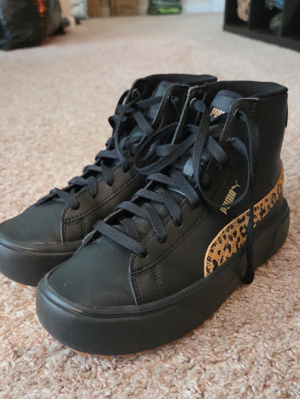 Puma Black Cheetah Print Platform Sneakers
